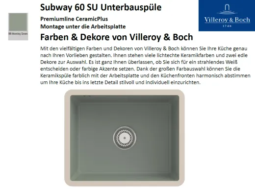 Villeroy & Boch SUBWAY 60 SU UB-Premiumline Unterbausple / Keramiksple in Sonder Farben