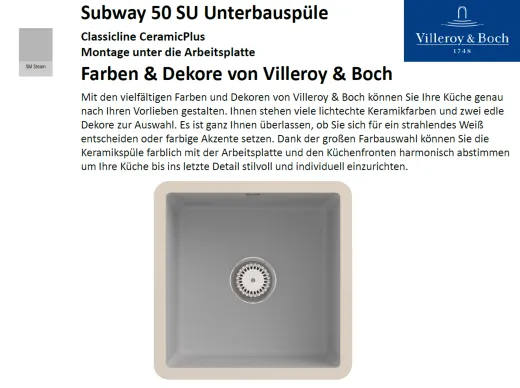 Villeroy & Boch SUBWAY 50 SU UB-Classicline Unterbausple / Keramiksple in Standard Farben