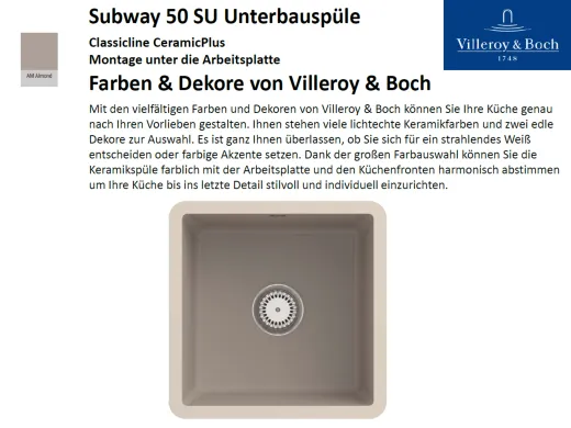 Villeroy & Boch SUBWAY 50 SU UB-Classicline Unterbausple / Keramiksple in Standard Farben
