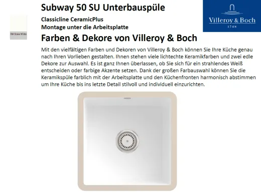 Villeroy & Boch SUBWAY 50 SU UB-Classicline Unterbausple / Keramiksple in Standard Farben