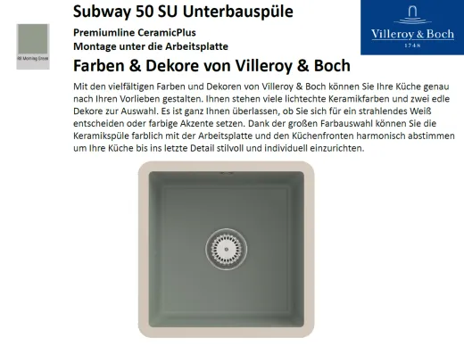 Villeroy & Boch SUBWAY 50 SU UB-Premiumline Unterbausple / Keramiksple in Sonder Farben