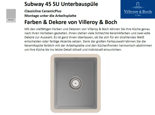 Villeroy & Boch SUBWAY 45 SU UB-Classicline Unterbausple / Keramiksple in Standard Farben