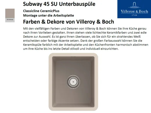 Villeroy & Boch SUBWAY 45 SU UB-Classicline Unterbausple / Keramiksple in Standard Farben