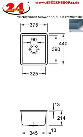 Villeroy & Boch SUBWAY 45 SU UB-Premiumline Unterbausple / Keramiksple in Sonder Farben