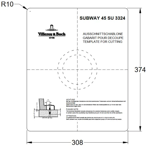 Villeroy & Boch SUBWAY 45 SU UB-Premiumline Unterbausple / Keramiksple in Sonder Farben