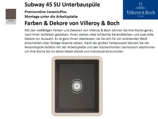 Villeroy & Boch SUBWAY 45 SU UB-Premiumline Unterbausple / Keramiksple in Sonder Farben