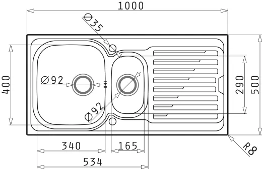 PYRAMIS Kchensple Amaltia (100x50) 1 1/2 B 1 D Einbausple / Edelstahlsple Siebkorb als Drehknopfventil