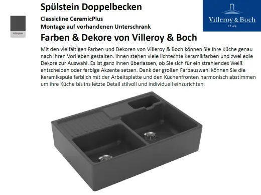 Villeroy & Boch Splstein / Splmodul Doppelbecken-Classicline Keramiksple in Standard Farben