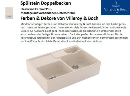 Villeroy & Boch Splstein / Splmodul Doppelbecken-Classicline Keramiksple in Standard Farben
