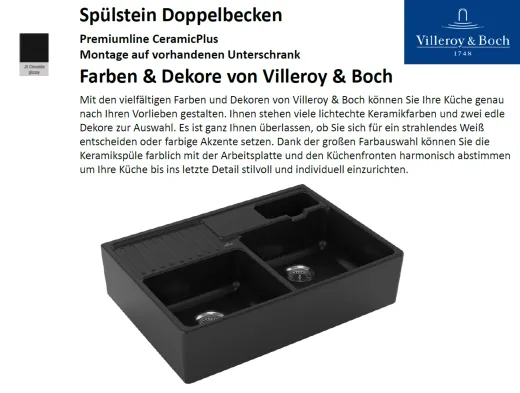 Villeroy & Boch Splstein / Splmodul Doppelbecken-Premiumline Keramiksple in Sonder Farben