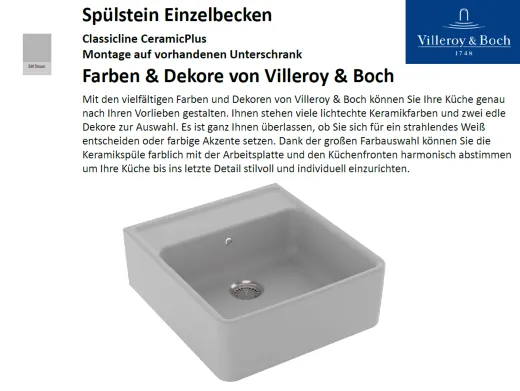 Villeroy & Boch Splstein / Splmodul Einzelbecken-Classicline Keramiksple in Standard Farben