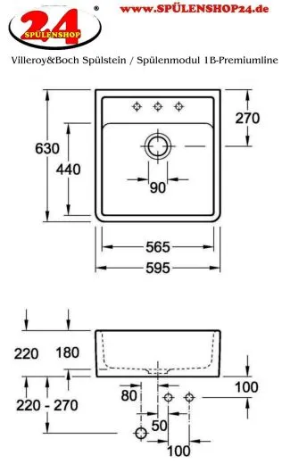 Villeroy & Boch Splstein / Splmodul Einzelbecken-Premiumline Keramiksple in Sonder Farben
