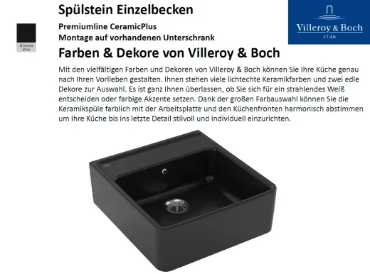 Villeroy & Boch Splstein / Splmodul Einzelbecken-Premiumline Keramiksple in Sonder Farben