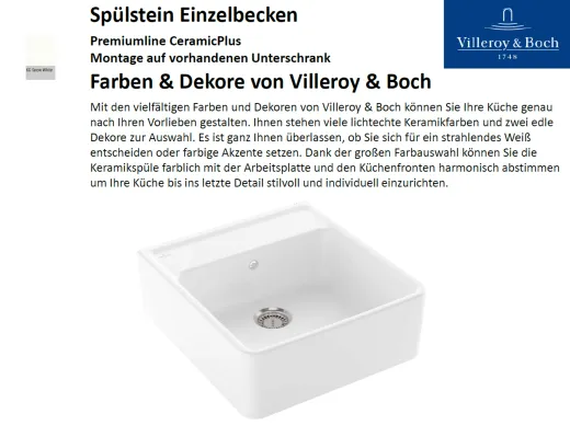 Villeroy & Boch Splstein / Splmodul Einzelbecken-Premiumline Keramiksple in Sonder Farben