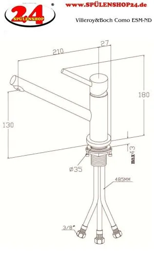 Villeroy & Boch Kchenarmatur Como-ND Einhebelmischer Edelstahl massiv mit Festauslauf Niederdruck