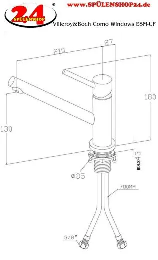 Villeroy & Boch Kchenarmatur Como Window Einhebelmischer Edelstahl massiv mit Festauslauf zur Vorfenstermontage