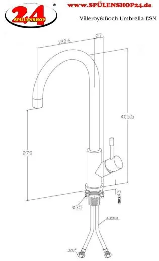 Villeroy & Boch Kchenarmatur Umbrella Einhebelmischer Edelstahl massiv mit Festauslauf