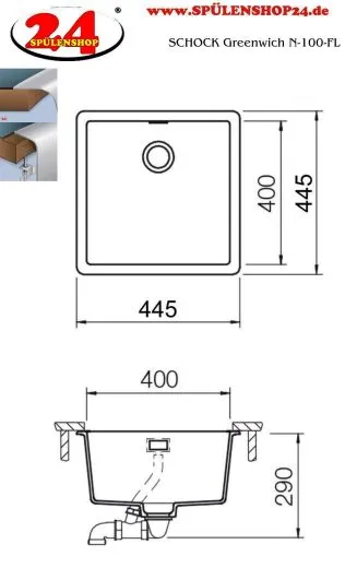 SCHOCK Kchensple Greenwich N-100-FB Cristadur Nano-Granitsple flchenbndig mit Drehexcenter
