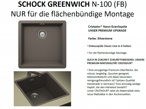 SCHOCK Kchensple Greenwich N-100-FB Cristadur Nano-Granitsple flchenbndig mit Drehexcenter
