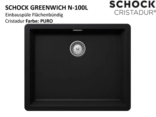 SCHOCK Kchensple Greenwich N-100L-FB Cristadur Nano-Granitsple flchenbndig mit Drehexcenter