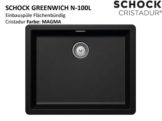 SCHOCK Kchensple Greenwich N-100L-FB Cristadur Nano-Granitsple flchenbndig mit Drehexcenter