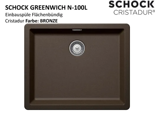 SCHOCK Kchensple Greenwich N-100L-FB Cristadur Nano-Granitsple flchenbndig mit Drehexcenter