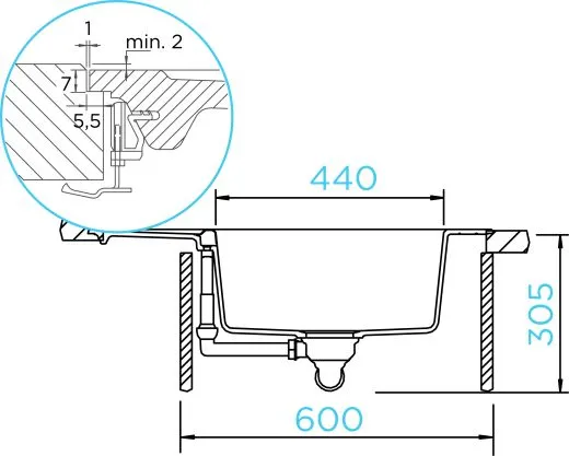 SCHOCK Kchensple Mono D-100XS-FB Cristadur Nano-Granitsple flchenbndig mit Drehexcenter