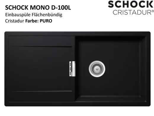 SCHOCK Kchensple Mono D-100L-FB Cristadur Nano-Granitsple flchenbndig mit Drehexcenter