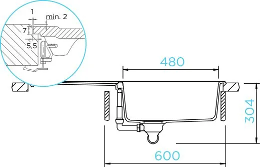 SCHOCK Kchensple Mono D-100L-FB Cristadur Nano-Granitsple flchenbndig mit Drehexcenter