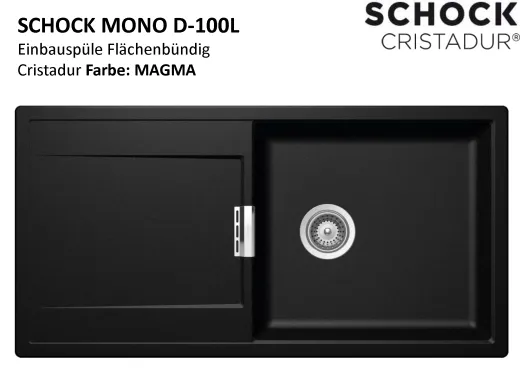 SCHOCK Kchensple Mono D-100L-FB Cristadur Nano-Granitsple flchenbndig mit Drehexcenter