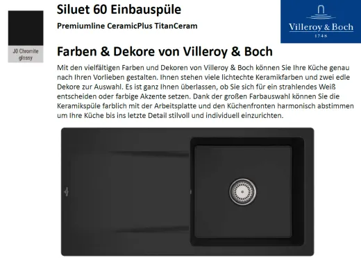 Villeroy & Boch SILUET 60-Premiumline Einbausple / Keramiksple aus TitanCeram in Sonder Farben