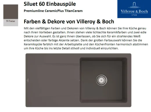 Villeroy & Boch SILUET 60-Premiumline Einbausple / Keramiksple aus TitanCeram in Sonder Farben