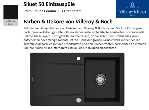 Villeroy & Boch SILUET 50-Premiumline Einbausple / Keramiksple aus TitanCeram in Sonder Farben