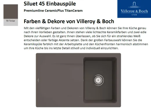 Villeroy & Boch SILUET 45-Premiumline Einbausple / Keramiksple aus TitanCeram in Sonder Farben