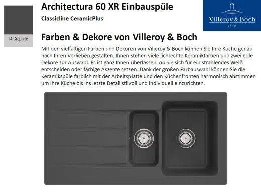 Villeroy & Boch ARCHITECTURA 60 XR-Classicline Einbausple / Keramiksple in Standard Farben