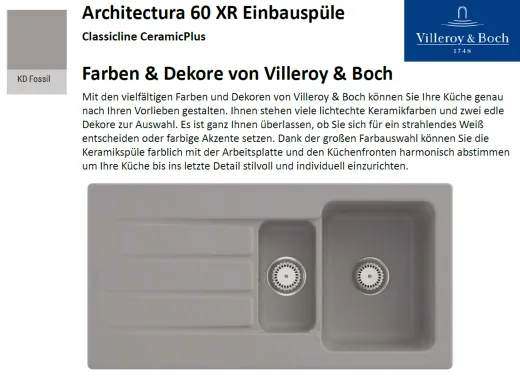 Villeroy & Boch ARCHITECTURA 60 XR-Classicline Einbausple / Keramiksple in Standard Farben