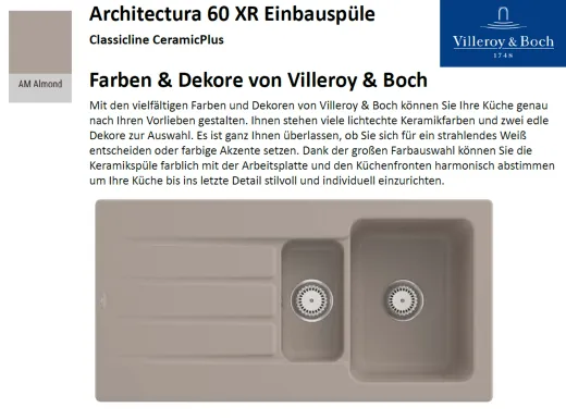 Villeroy & Boch ARCHITECTURA 60 XR-Classicline Einbausple / Keramiksple in Standard Farben