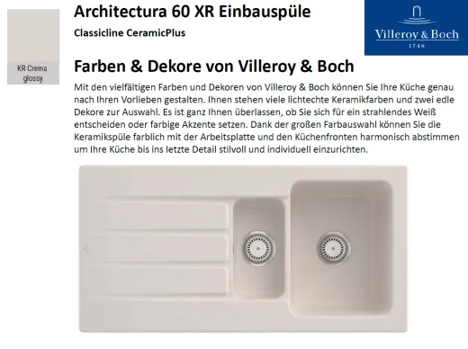 Villeroy & Boch ARCHITECTURA 60 XR-Classicline Einbausple / Keramiksple in Standard Farben