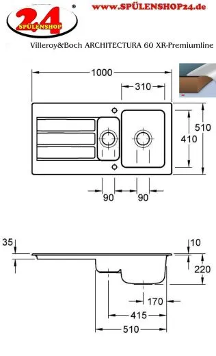 Villeroy & Boch ARCHITECTURA 60 XR-Premiumline Einbausple / Keramiksple in Sonder Farben
