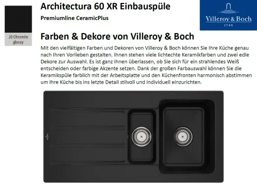 Villeroy & Boch ARCHITECTURA 60 XR-Premiumline Einbausple / Keramiksple in Sonder Farben