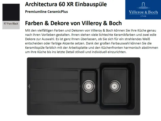 Villeroy & Boch ARCHITECTURA 60 XR-Premiumline Einbausple / Keramiksple in Sonder Farben