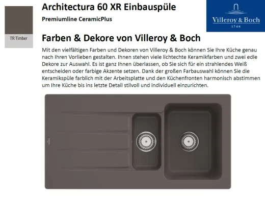 Villeroy & Boch ARCHITECTURA 60 XR-Premiumline Einbausple / Keramiksple in Sonder Farben