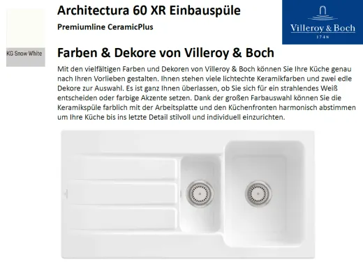 Villeroy & Boch ARCHITECTURA 60 XR-Premiumline Einbausple / Keramiksple in Sonder Farben