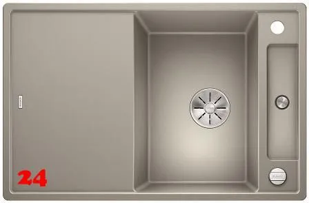 BLANCO Axia III 45 S HSB (Holzschneidbrett) Silgranit PuraDurII Granitsple / Einbausple Ablaufsystem InFino mit Drehknopfventil