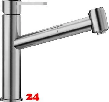 BLANCO Kchenarmatur Ambis-S Edelstahl massiv Einhebelmischer / Spltischarmatur mit Zugauslauf mit Brausefunktion