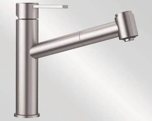 BLANCO Kchenarmatur Ambis-S Edelstahl massiv Einhebelmischer / Spltischarmatur mit Zugauslauf mit Brausefunktion