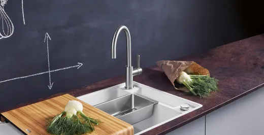 BLANCO Kchenarmatur Candor Edelstahl massiv Einhebelmischer / Spltischarmatur mit Festauslauf 360 schwenkbarer Auslauf