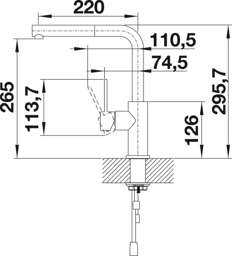 BLANCO Kchenarmatur Lanora-S Edelstahl massiv Einhebelmischer / Spltischarmatur mit Zugauslauf als Schlauchbrause