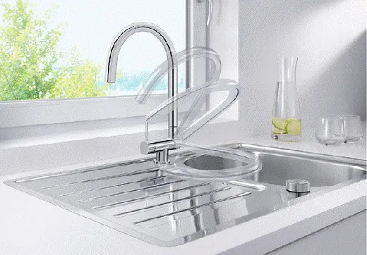 BLANCO Coressa-F Chrom Einhebelmischer mit Festauslauf 360 schwenkbarer Auslauf Vorfenstermontage Hebel links