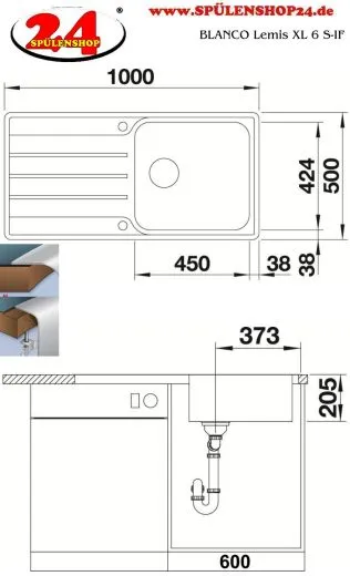 BLANCO Kchensple Lemis XL 6 S-IF Einbausple / Edelstahlsple Flachrand Siebkorb als Drehknopfventil